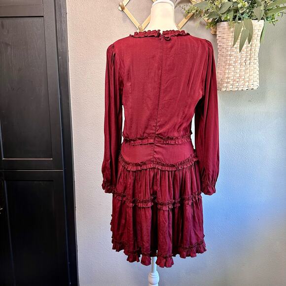 Vestique Womens Large Merlot Sweet & Stunning Babydoll Mini Dress Ruffle Layered - Picture 8 of 9